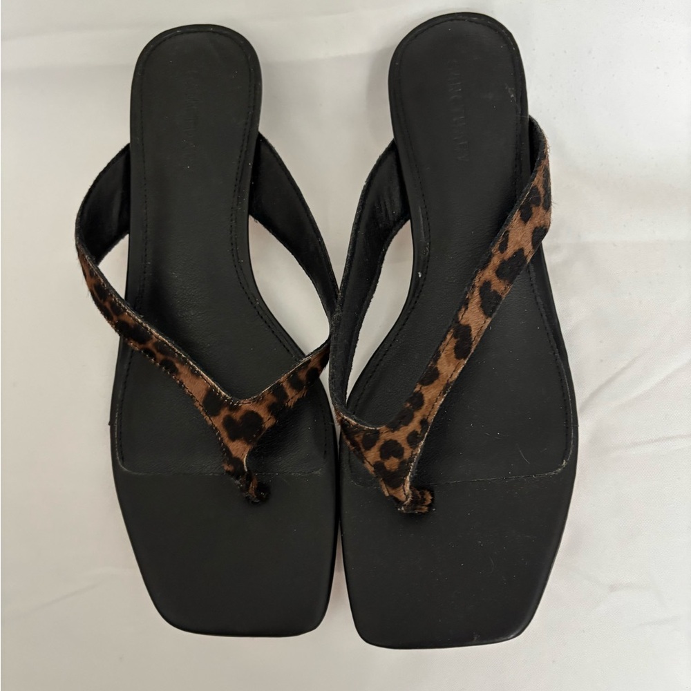 Sanctuary Black Flip Sandals with Leopard-Print Straps